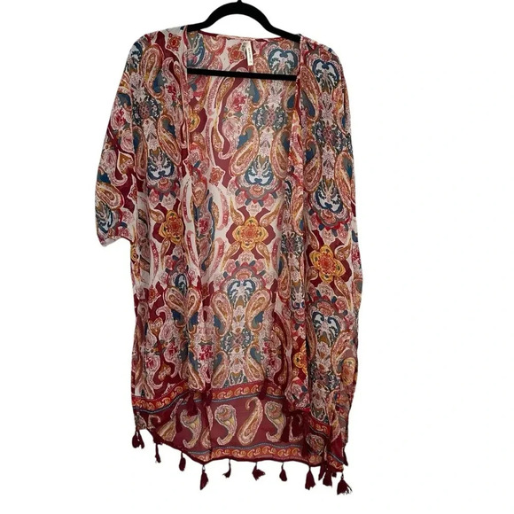 Live 4 Truth Women’s Short Sleeve Open Front Multicolor Paisley Kimono Sz 1X GUC - Picture 1 of 8